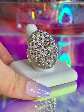 Clear Acrylic Statement Cocktail Ring With Swarovski Crystal Stones